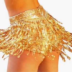 Yollmart Women's Sequins Tassel Skirts Shorts Booty Dance Festival Bottoms